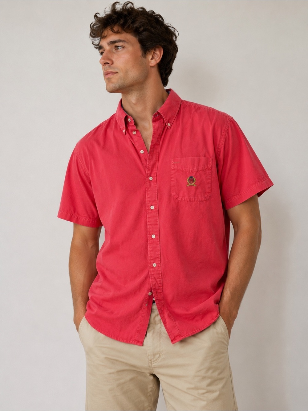 Tommy Hilfiger Coral Pink Button-Up Shirt Short Sleeve Cotton XL